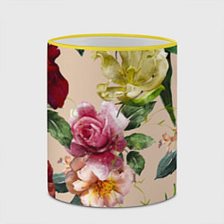 Кружка 3D Цветы Нарисованные Красные Розы и Лилии, цвет: 3D-желтый кант — фото 2