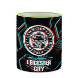 Кружка 3D Leicester City FC в стиле glitch на темном фоне, цвет: 3D-светло-зеленый кант — фото 2