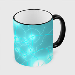 Кружка 3D Голубая неоновая абстрактная геометрия, цвет: 3D-черный кант