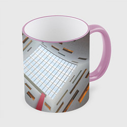 Кружка 3D Абстрактное множество окон и пустая крыша, цвет: 3D-розовый кант