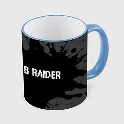 Кружка 3D Tomb Raider glitch на темном фоне: надпись и симво, цвет: 3D-небесно-голубой кант