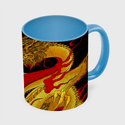 Кружка 3D Японский Золотой Дракон, цвет: 3D-белый + небесно-голубой