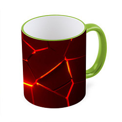 Кружка 3D Красные неоновые геометрические плиты, цвет: 3D-светло-зеленый кант