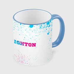 Кружка 3D Brighton neon gradient style: надпись и символ, цвет: 3D-небесно-голубой кант