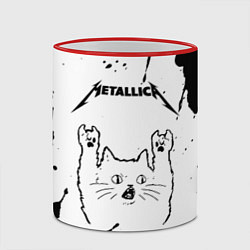 Кружка 3D Metallica рок кот на светлом фоне, цвет: 3D-красный кант — фото 2