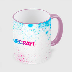 Кружка 3D Minecraft neon gradient style: надпись и символ, цвет: 3D-розовый кант