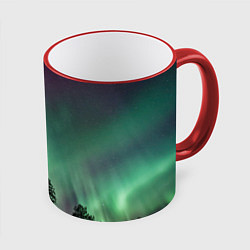 Кружка 3D Сияние над лесом, цвет: 3D-красный кант