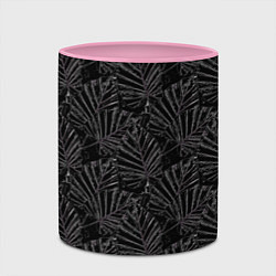 Кружка 3D Белые контуры тропических листьев на черном, цвет: 3D-белый + розовый — фото 2