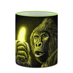 Кружка 3D Горилла с неоновым бананом - рисунок карандашом, цвет: 3D-светло-зеленый кант — фото 2