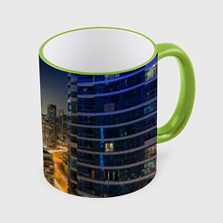 Кружка 3D Ночной красочный город, цвет: 3D-светло-зеленый кант