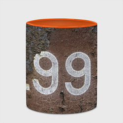 Кружка 3D Номер 99 на ржавом металле, цвет: 3D-белый + оранжевый — фото 2
