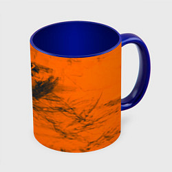 Кружка 3D Абстрактная оранжевая поверхность и чёрные тени, цвет: 3D-белый + синий