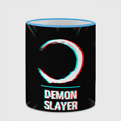 Кружка 3D Символ Demon Slayer в стиле glitch на темном фоне, цвет: 3D-небесно-голубой кант — фото 2