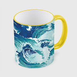 Кружка 3D Несущиеся морские волны, цвет: 3D-желтый кант