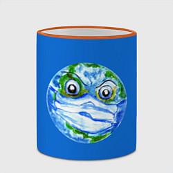 Кружка 3D Злая планета Земля в маске, цвет: 3D-оранжевый кант — фото 2