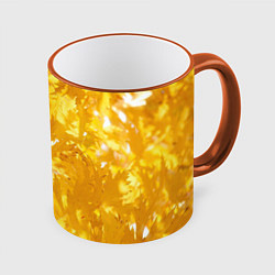 Кружка 3D Золотые листья на ветках, цвет: 3D-оранжевый кант