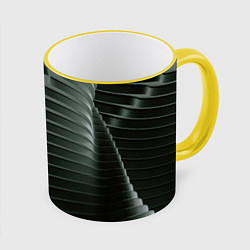 Кружка 3D Наноброня - чёрные волнообразные пластины, цвет: 3D-желтый кант