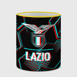 Кружка 3D Lazio FC в стиле glitch на темном фоне, цвет: 3D-желтый кант — фото 2