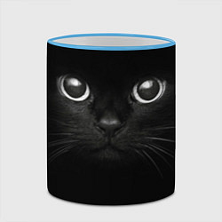 Кружка 3D Взгляд чёрного кота, цвет: 3D-небесно-голубой кант — фото 2