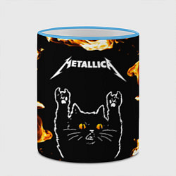Кружка 3D Metallica рок кот и огонь, цвет: 3D-небесно-голубой кант — фото 2