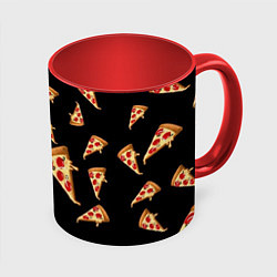 Кружка 3D Куски пиццы на черном фоне, цвет: 3D-белый + красный