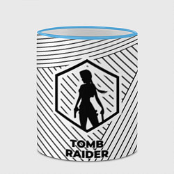 Кружка 3D Символ Tomb Raider на светлом фоне с полосами, цвет: 3D-небесно-голубой кант — фото 2