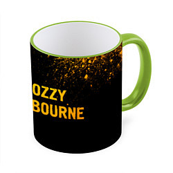 Кружка 3D Ozzy Osbourne - gold gradient: надпись и символ, цвет: 3D-светло-зеленый кант