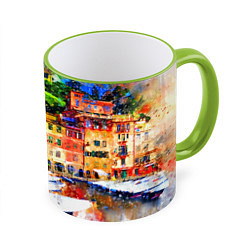 Кружка 3D Картина красочный город, цвет: 3D-светло-зеленый кант