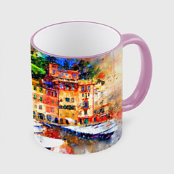 Кружка 3D Картина красочный город, цвет: 3D-розовый кант