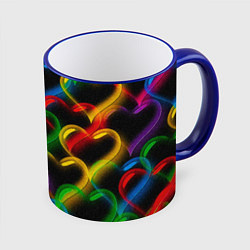 Кружка 3D Граффити - неоновые сердца, цвет: 3D-синий кант
