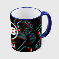 Кружка 3D Borussia FC в стиле glitch на темном фоне, цвет: 3D-синий кант