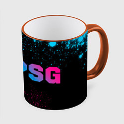 Кружка 3D PSG - neon gradient: надпись и символ, цвет: 3D-оранжевый кант
