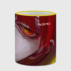 Кружка 3D Человек-бензопила взгляд Макимы, цвет: 3D-желтый кант — фото 2