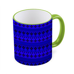 Кружка 3D Скандинавский орнамент Синий кобальт, цвет: 3D-светло-зеленый кант