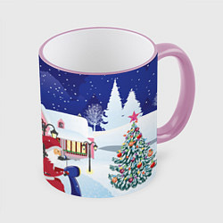 Кружка 3D Дед Мороз едет на скутере с подарками в Новогоднюю, цвет: 3D-розовый кант