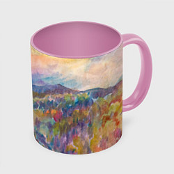 Кружка 3D Осенний пейзаж акварель, цвет: 3D-белый + розовый