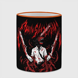 Кружка 3D Человек бензопила в ярости, цвет: 3D-оранжевый кант — фото 2