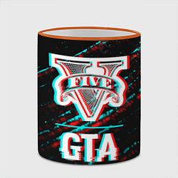 Кружка 3D GTA в стиле glitch и баги графики на темном фоне, цвет: 3D-оранжевый кант — фото 2