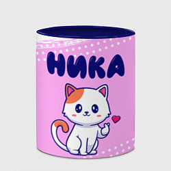 Кружка 3D Ника кошечка с сердечком, цвет: 3D-белый + синий — фото 2