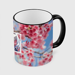 Кружка 3D Камисато Аяка в квадрате, цвет: 3D-черный кант