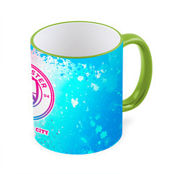 Кружка 3D Manchester City neon gradient style, цвет: 3D-светло-зеленый кант