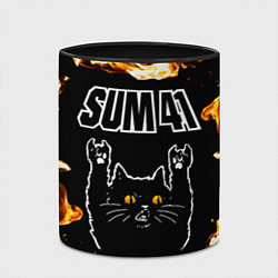 Кружка 3D Sum41 рок кот и огонь, цвет: 3D-белый + черный — фото 2