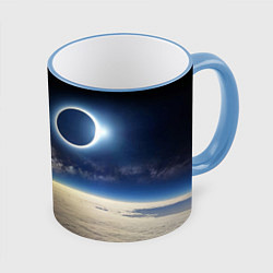 Кружка 3D Солнечное затмение в открытом космосе, цвет: 3D-небесно-голубой кант