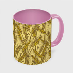 Кружка 3D Винтажные колоски пшеницы, цвет: 3D-белый + розовый