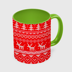 Кружка 3D Рождественский красный свитер с оленями, цвет: 3D-белый + светло-зеленый