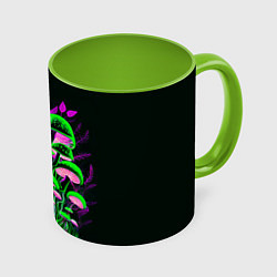 Кружка 3D Фантастические кислотные грибы, цвет: 3D-белый + светло-зеленый