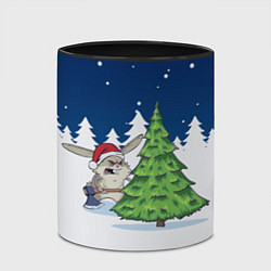 Кружка 3D Злой кролик и ёлка - 2023, цвет: 3D-белый + черный — фото 2