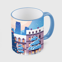 Кружка 3D Новогодняя елочка, цвет: 3D-небесно-голубой кант