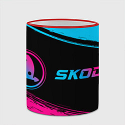 Кружка 3D Skoda - neon gradient: надпись и символ, цвет: 3D-красный кант — фото 2