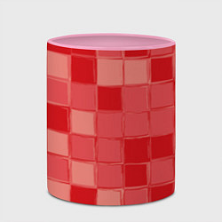 Кружка 3D Красный паттерн из кубов, цвет: 3D-белый + розовый — фото 2